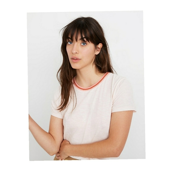 Madewell Whisper Cotton Ringer Tee in Lucid Pink - Picture 3 of 5
